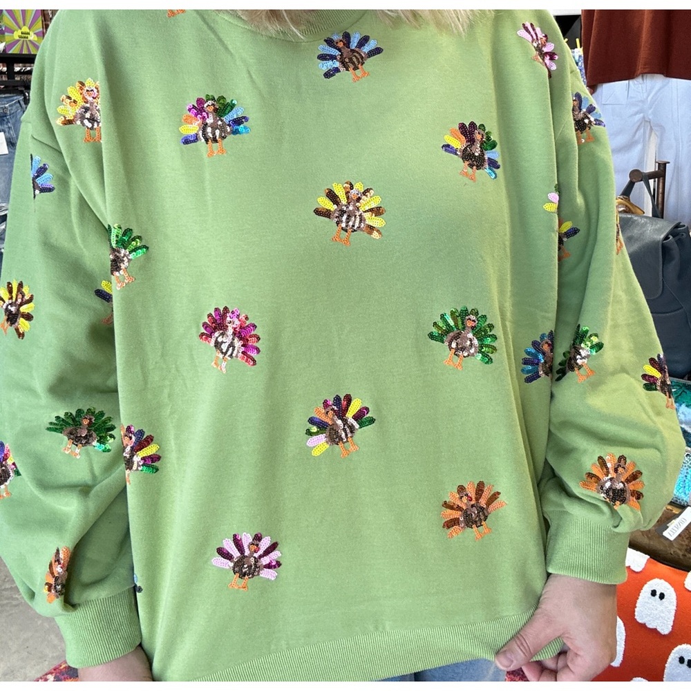 Queen of Sparkles Green Multi Turkey Sweatshirt